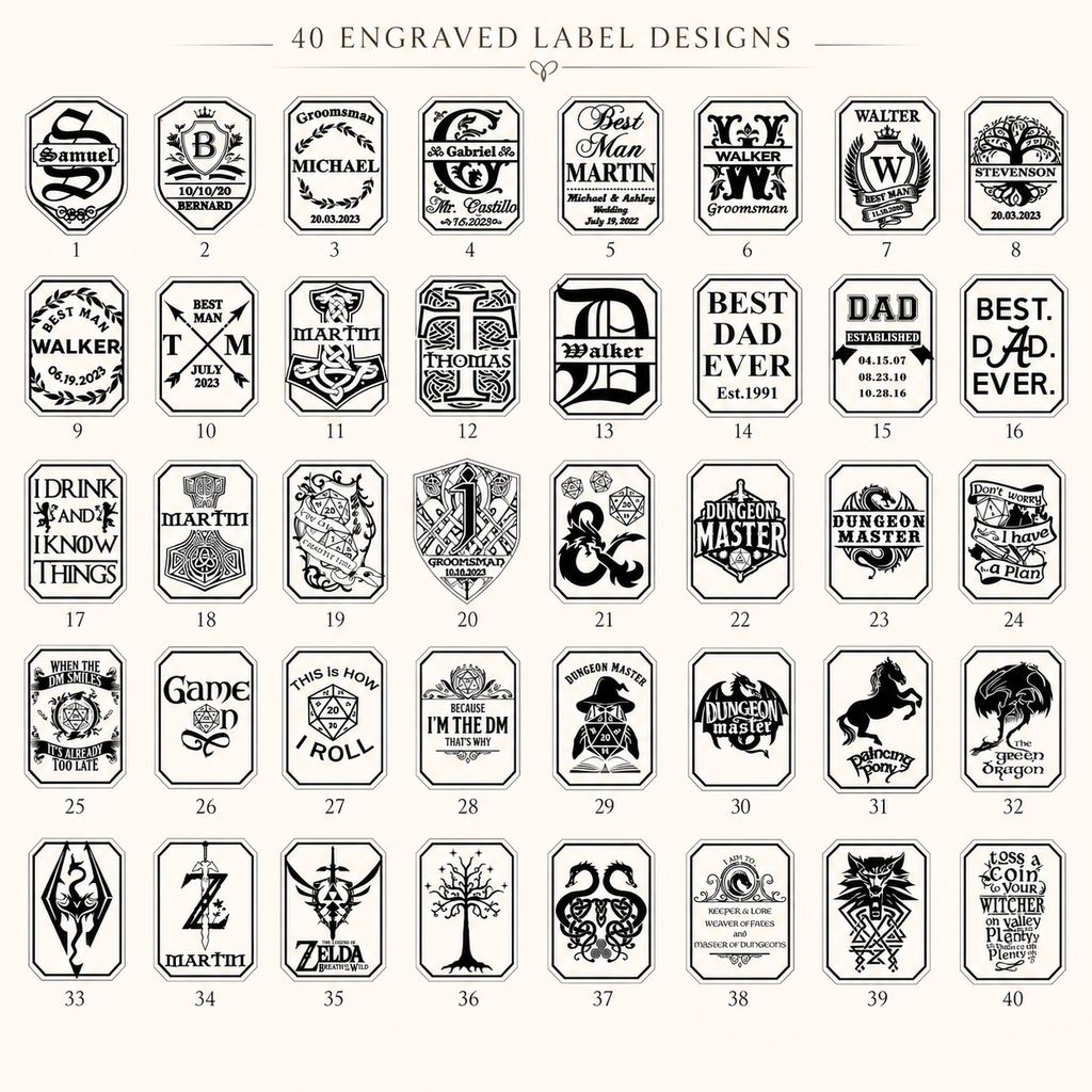 Numbered engraving design and monogram options for a personalized metal gift box