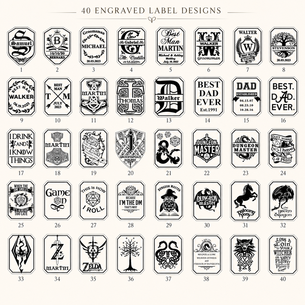 Numbered engraving design and monogram options for a personalized metal gift box