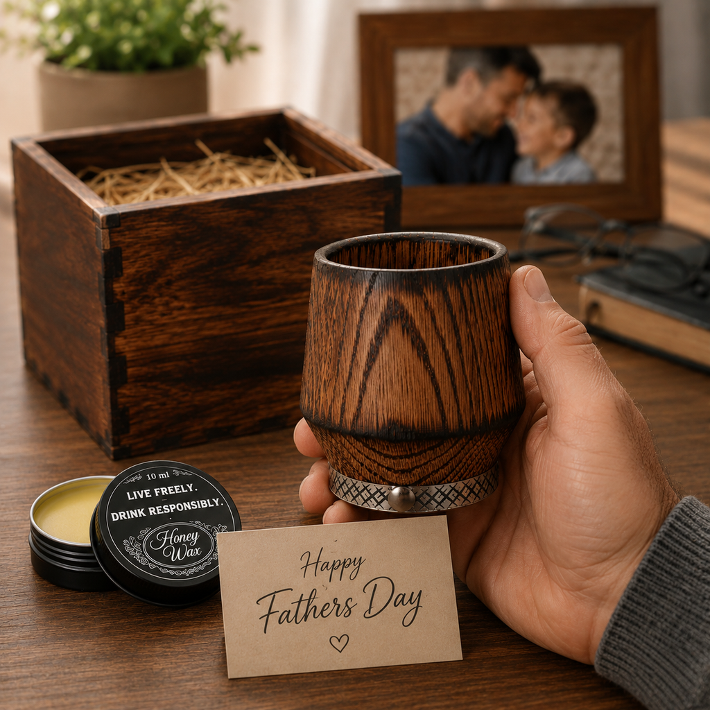 Oak whiskey glass gift set in wooden box as a Father’s Day gift for him