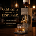 Gold patina concrete whiskey dispenser with brass tap, slate coaster, and glass for home bar decor