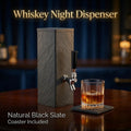 Natural black slate whiskey dispenser with matching slate coaster, styled as a whiskey night home bar accessory