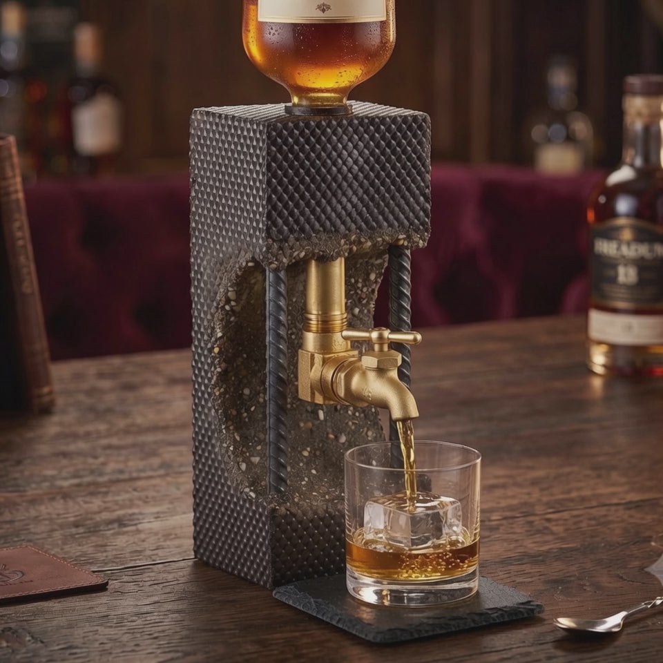 Whiskey Dispenser with Slate Coaster, Liquor Dispenser, Bourbon Dispenser, Concrete Bar Accessory, Gift for Him