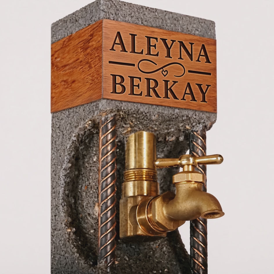 Personalized Concrete & Oak Whiskey Dispenser with Slate Coaster