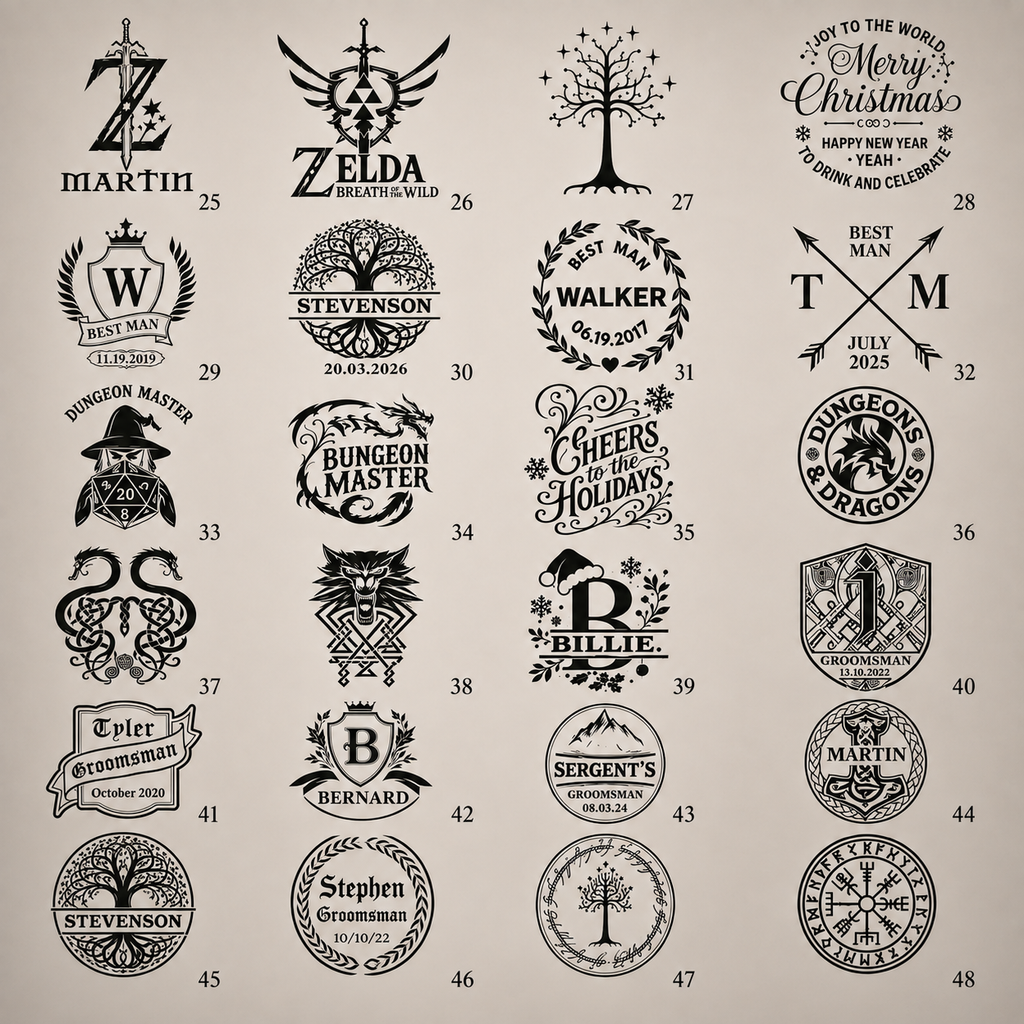 Custom engraving design options for personalized wooden whiskey tumblers